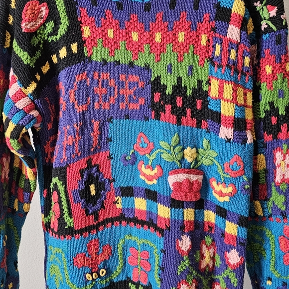 Celina Yang vintage Spring garden ABCD knit mock neck sweater Large - Picture 7 of 8